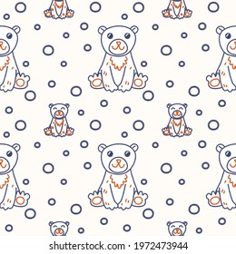Cute bear, blue and orange line, cute animal seamless pattern with soft background