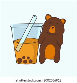 cute bear and Boba drink vector