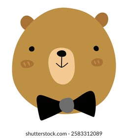 Cute bear with bowtie. Vector illustration on white background