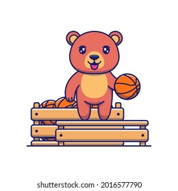 Cute bear with box full of basketball