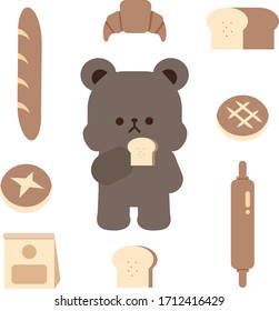 Cute bear and bread illustration