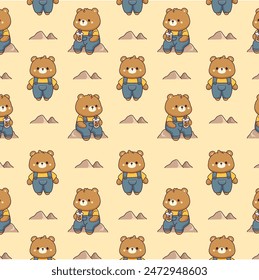 cute bear brown seamless pattern kawaii wallpaper