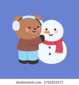 A cute bear building a snowman Vector Illustration