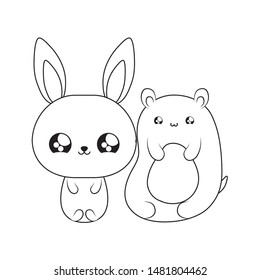 cute bear with bunny baby animals kawaii style