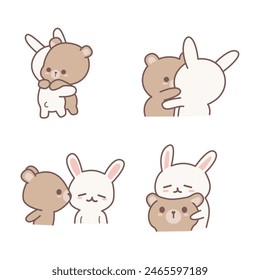 Cute bear and bunny love