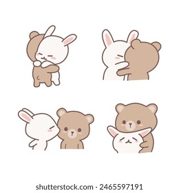 Cute bear and bunny love