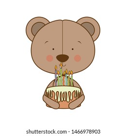 cute bear with cake in hand on white background