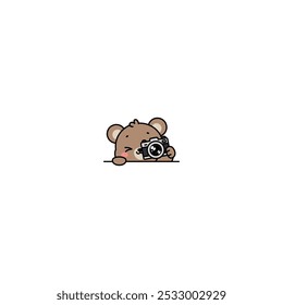 Cute bear with camera cartoon, vector illustration