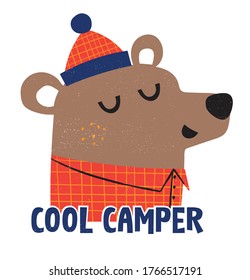 cute bear camper drawing as vector for tee print