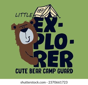 cute bear and camping tent. camping bear illustration for t shirt print 