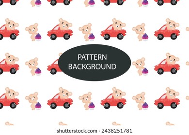 cute bear in car pattern background . children templates background