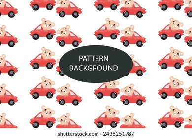 cute bear in car pattern background . children templates background