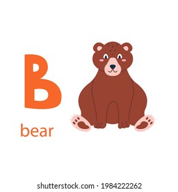 Cute bear card  Alphabet and animals  Colorful design for teaching children the alphabet  learning English  Vector illustration in flat cartoon style white background