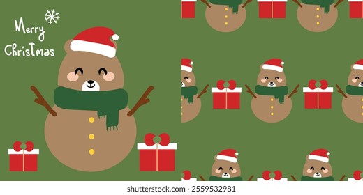 Cute bear card christmas pattern cartoon bear cute christmas and winter wallpaper for fabric print, gift wrap paper