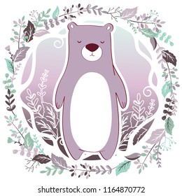 Cute bear card with floral frame
