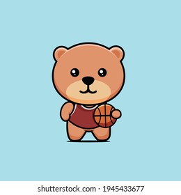 cute bear is carrying basketball cartoon mascot
