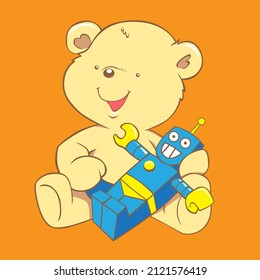 cute bear carrying robot friend