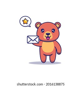 Cute bear carrying white letter