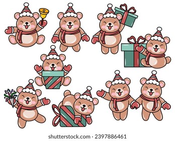 Cute Bear Cartoon Animal with Santa Hat Christmas