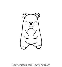 Cute Bear cartoon. Animal vector Illustration. Outlined for coloring book.