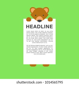 cute bear cartoon carry blank white text template in flat style