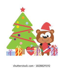 cute bear cartoon celebrating christmas