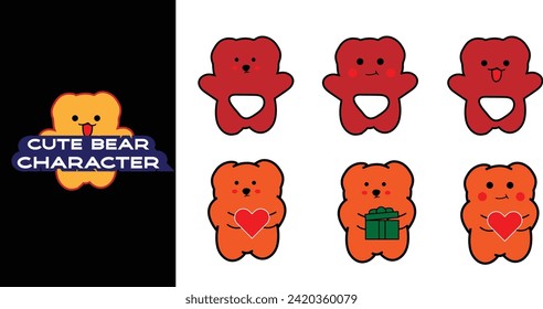 Cute bear cartoon character full body. Sticker character . Editable character color. Illustration bear character 