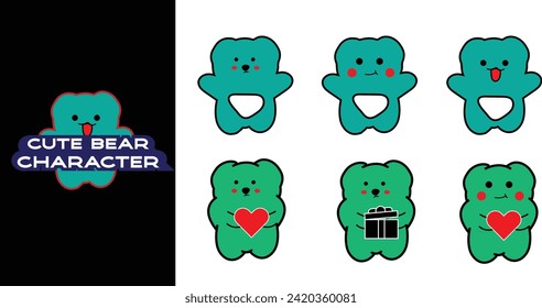 Cute bear cartoon character full body. Sticker character . Editable character color. Illustration bear character 