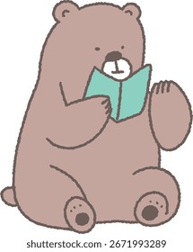bonitinho urso personagem de desenho animado lendo um livro