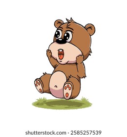 Cute Bear Cartoon Character Water Color