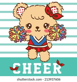 Cute Bear cartoon cheerleader on striped background