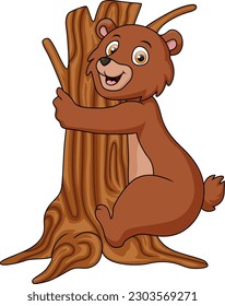 Cute bear cartoon climbing tree