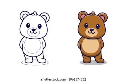 Cute bear cartoon coloring pages for kids