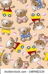cute bear cartoon drawing patterns with several styles, vector illustrations, hearts as ornaments, suitable for children's clothes designs