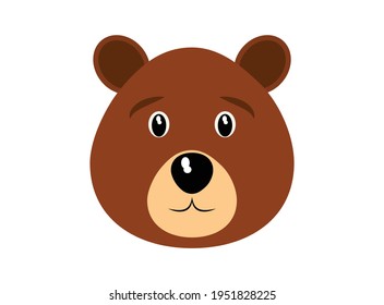 Cute bear cartoon face isolated on white, vector illustration