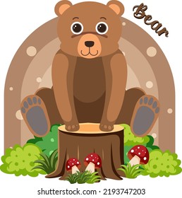 Oso lindo en ilustración de estilo plano de dibujos animados
