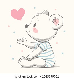 Cute Bear Cartoon Hand Drawn Vector Illustration. Can Be Used For T-shirt Print, Kids Wear Fashion Design, Baby Shower Invitation Card.