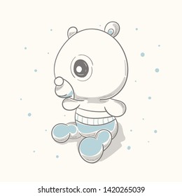 Cute bear cartoon hand drawn vector illustration. Can be used for t-shirt print, kids wear fashion design, baby shower invitation card.