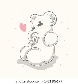 Cute bear cartoon hand drawn vector illustration. Can be used for t-shirt print, kids wear fashion design, baby shower invitation card.