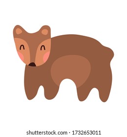 Cute bear cartoon hand drawn vector illustration in flat style. Can be used for t-shirt print, kids wear clothing design, baby shower invitation card. Good brown grizzly bear, wild animals