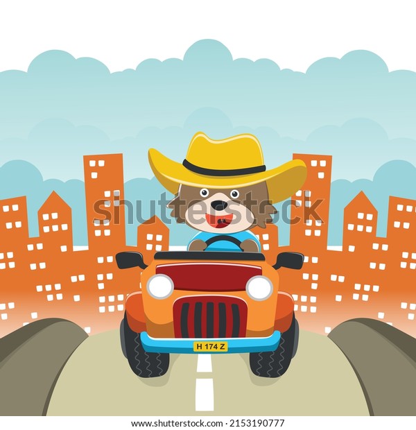 Cute\
bear cartoon having fun driving off road car on sunny day. Vector\
childish background for fabric textile, nursery wallpaper, card,\
poster and other decoration. Vector\
illustration.