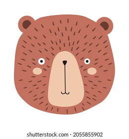 Cute bear cartoon head. Hand Drawn Illustration. Cute bear grizzly Face . Children's illustration of an animal in a cartoon style.