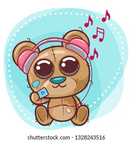 cute bear cartoon with headphone