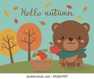 Cute bear cartoon for hello autumn concept design