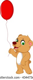 cute bear cartoon holding a red balloon
