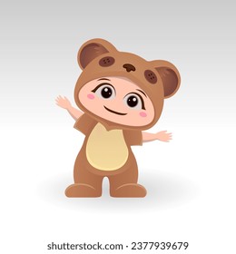 Cute Bear With Cartoon Icon Vector Illustration. Cute bear mascot costume concept Isolated Premium Vector. Flat Cartoon Style