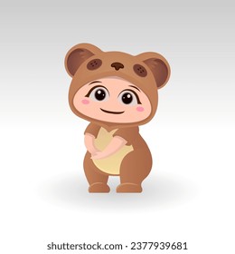 Cute Bear With Cartoon Icon Vector Illustration. Cute bear mascot costume concept Isolated Premium Vector. Flat Cartoon Style