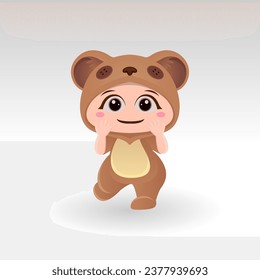 Cute Bear With Cartoon Icon Vector Illustration. Cute bear mascot costume concept Isolated Premium Vector. Flat Cartoon Style