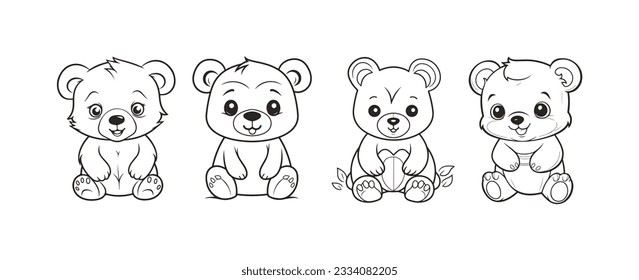 Dibujo de la línea de dibujos animados de oso lindo para la página de colorear. Ilustración del libro de coloración del oso de peluche para bebés