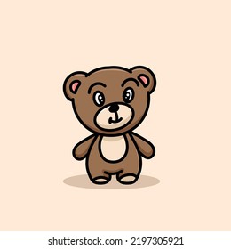 Cute Bear Cartoon Mascot Logo Flat Design Premium Vector